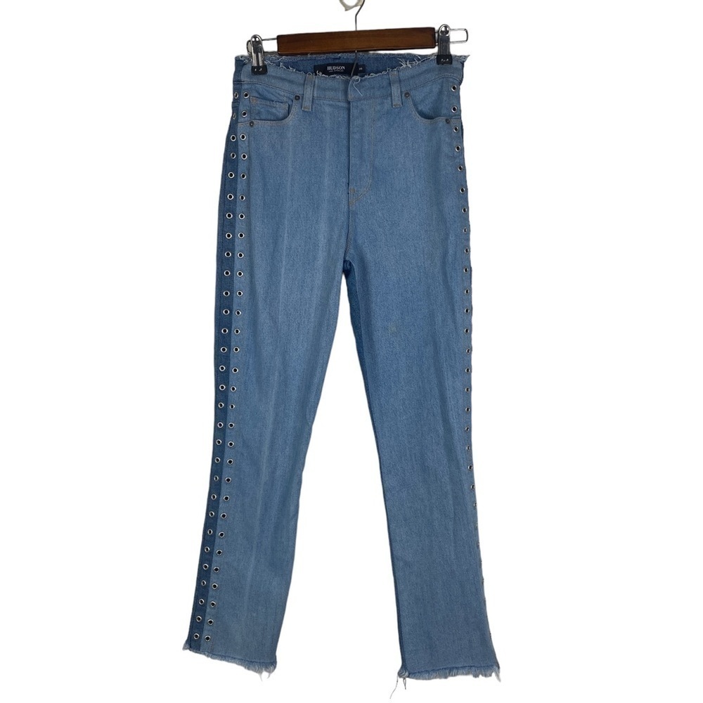 Hudson Holly Straight High Rise‎ Crop Raw Hem Riveted Jeans Women's 26 NEW